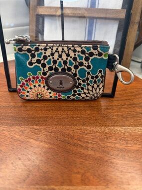 Fossil Key-per Teal Multicolor Key Pouch